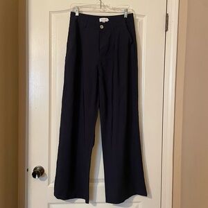 Molly Bracken Wide Leg Pleated Navy Blue Trouser Pants Size S Pearl Button NWT